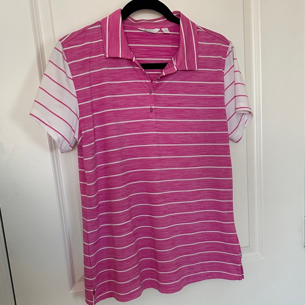 Lady Hager Pink Striped Golf Polo Shirt